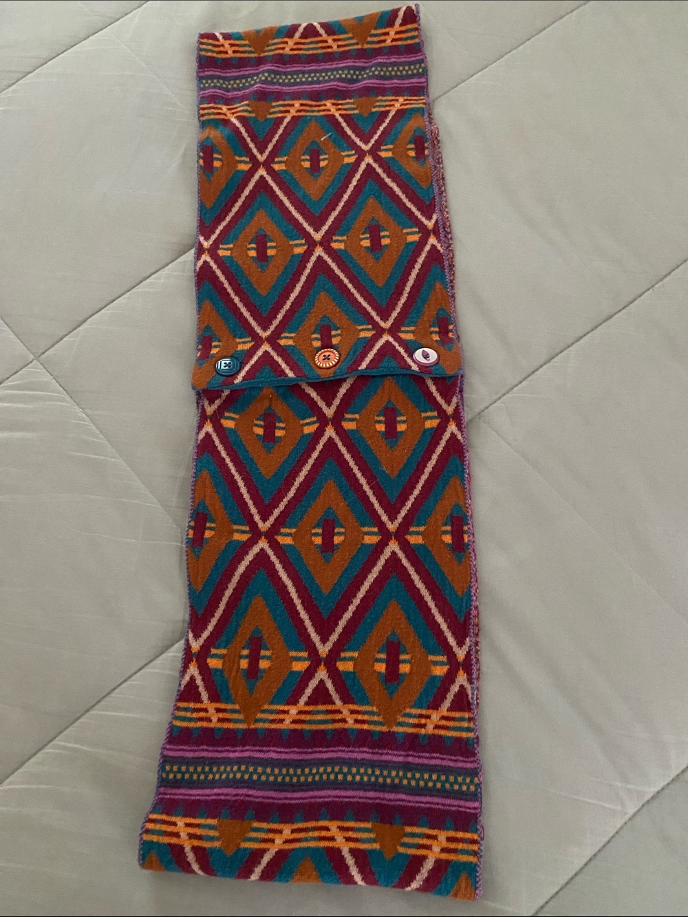Geometric Knit Scarf Teal, Mustard & Pink